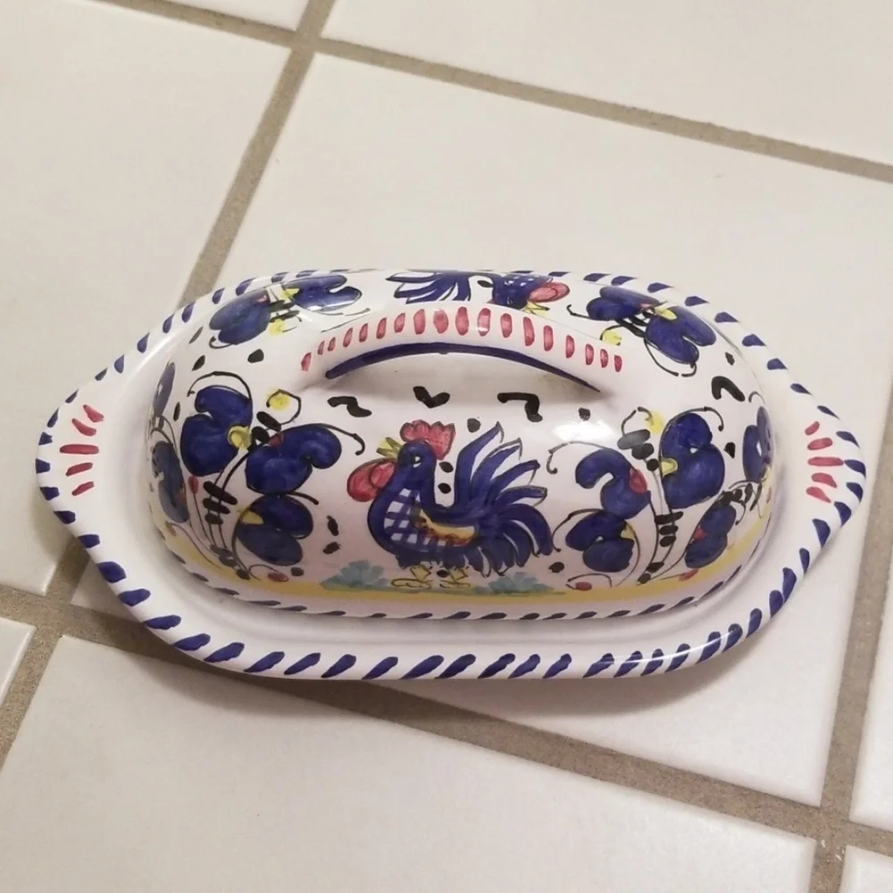 HANDMADE in Italy Printed Butter Dish with lid